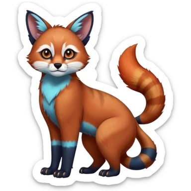 Colorful tropical blue exotic cute cool beautiful shiny beautiful fantasy-caracal-Cacomistle-Trico-Red-Panda-oncilla-animal-Fakémon-hybrid-fursona (full body) sticker