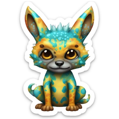 a colorful edgy vernid-fionbri-animal-creature with splash patterns full body sticker