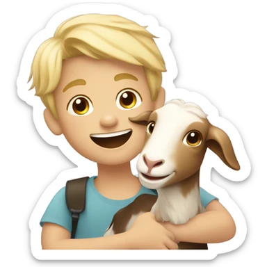 smiling boy with blonde hair mixed with a goat sticker