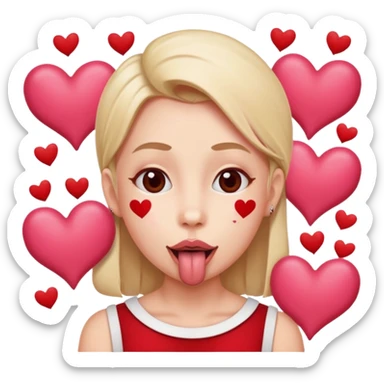 A cross eyed person with their tongue out far with Valentine’s Day decor/hearts around sticker