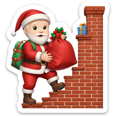 baby Santa Claus is carrying a bag of presents and climbing down the chimney. sticker
