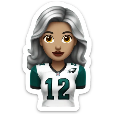  White female dark hair red lips wearing Philadelphia Eagles jersey sticker
