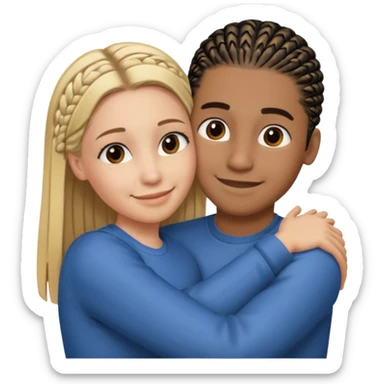 dirty blonde girl with straight hair and medium toned guy with black cornrows hair hugging sticker