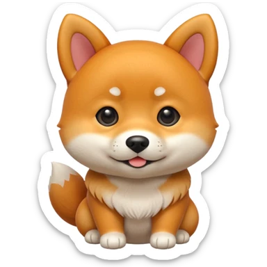 3 month old Shiba Inu mascot emoji, confident expression, big glossy eyes, soft fur texture simplified, 3D cartoon style, vibrant orange color, studio lighting, clean background, minimal, high detail, 4K sticker