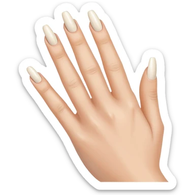 Regular hand, back of hand, index finger raised, woman’s hand, caucasian, long coffin, shaped nails, French manicure sticker