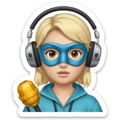 A girl whit a headphones and a mace mask in her face sticker
