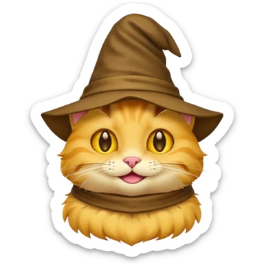 Very low detail Simple yellow cat emoji wearing a sorting hat sticker