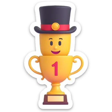 trophy emoji with top hat as the top, #1 on the trophy sticker