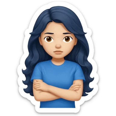 Hispanic girl with long dark wavy hair crossing her arms and slightly pouting sticker