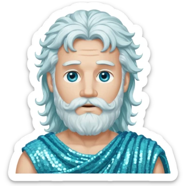 Uranus, God of Air from Roman Deities with long white wavy hair and beard, pale cyan sequin toga sticker