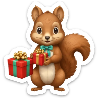 squirrel holding a gift in one hand sticker