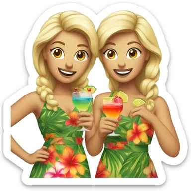 Two dancing blondes in Hawaiian clothes and cocktails sticker