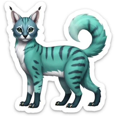 Colorful dark tropical pale light jade-green, mint-blue, whitish pastel white glorious divine exotic cute cool beautiful shiny beautiful fantasy-caracal-civet-genet-sergal-vernid-Gryphon-Cacomistle-Trico-oncilla-animal-Fakémon-hybrid-fursona (full body) sticker