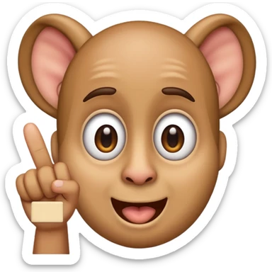A regular iphone emoji, with big eyes, small mouth, huge ears, holding up the middle finger. sticker