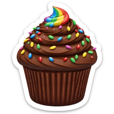 chocolate cupcake with chocolate frosting and rainbow sprinkles sticker
