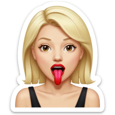 Woman head, blonde, slim, mouth wide open, tongue out, throat showing
 sticker
