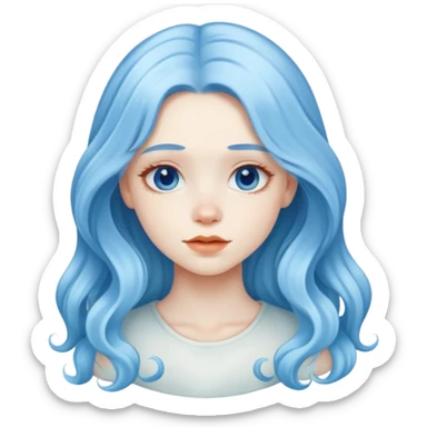 A beautiful albino girl with blue hair and white silky long wavy hair sticker
