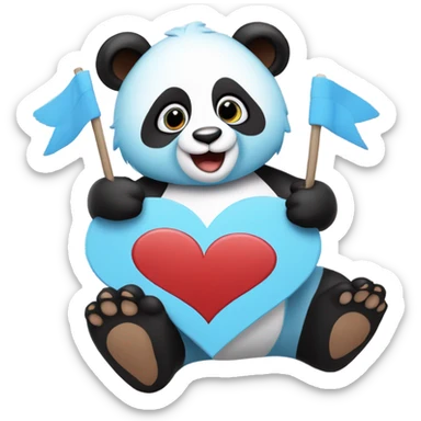 A sky blue panda holding a sign that says “happy valentines Liza ❤️”  sticker