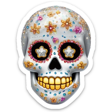 Realistic single isolated decorative sugar skull with sparkling diamonds and rhinestones  sticker