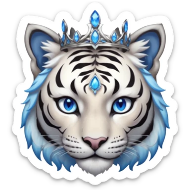 ESO Female white/black tiger khajiit leader of the umbral rose, glowing blue eyes, glowing blue 'third eye' gem; shadow umbral gem silver tiara sticker