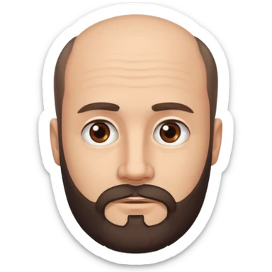 semi balding man with short hair and has a beard. dark brown eyes and brown beard. no wrinkles on face, he still looks young  sticker