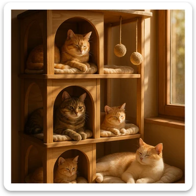 cats relaxing in a vertical playhouse sticker