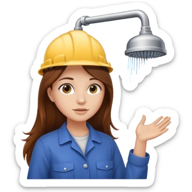 beautiful girl with long brown hair constructing new shower sticker