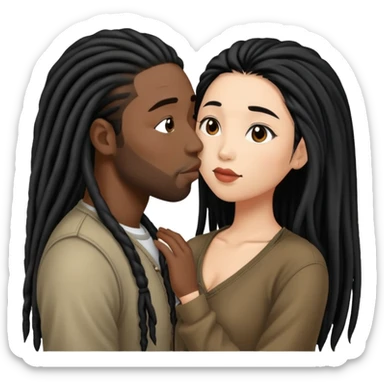 Asian Woman with long hair kissing a black guy with dreads no beard sticker