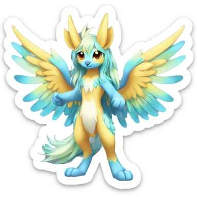 Anthro Sona Cool Cute Colorful Shy Winged Shiny Fakemon-Fantasy-Creature With Long Hair-Mane Full Body sticker