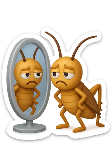 EMOJI STILE IPHONE 3D DI una cicala troste che si guarda allo specchio insoddisfatta del suo fisico, fagli gli occhi bianchi , non solo la pupilla sticker