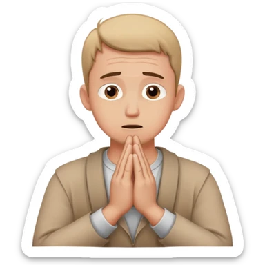 anxious man with hands clasped together in prayer position with worried expression sticker