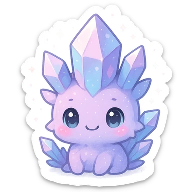 kawaii chibi crystal sprite creature, pastel purple and blue, pink highlights, magical aura, chibi style, cute face sticker