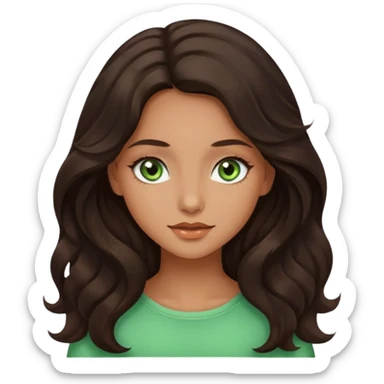 Beautiful girl, dark brown hair, wavy hair, long hair, tan skin, light green eyes sticker