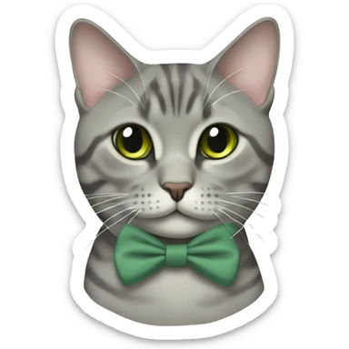 Aesthetic fat grey tabby British short hair full body cat with sage green bow tie sticker