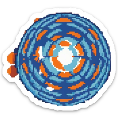 blue orb with expanding circles, 32x32 pixel art game range power-up sticker
