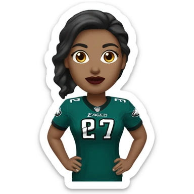  White skin female dark hair red lips wearing Philadelphia Eagles jersey sticker