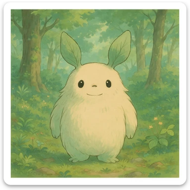 a whimsical forest spirit with soft colors and a gentle expression in Ghibli style sticker