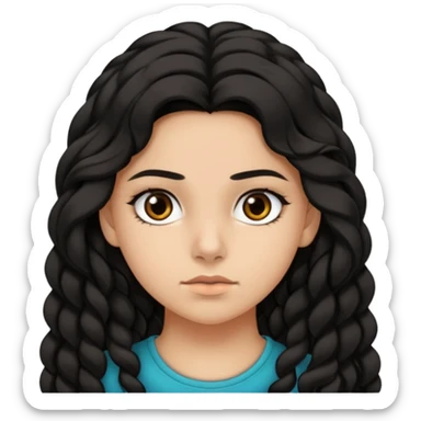 Quiero una adolescente  morena clara, con la mirada firme pestañas largas cabello largo negro y rizado que se vea rebelde y atractiva  sticker