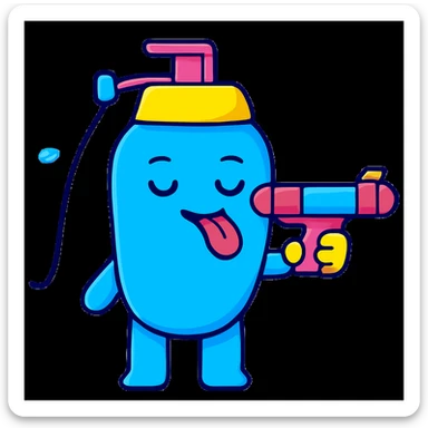 Edit the emoji so it is putting the water gun toward its tongue, keeping the bright and cartoonish style. sticker