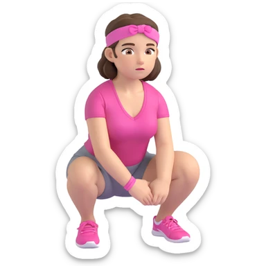 girly gym emoji with pink headband, brunette hair, doing a squat sticker