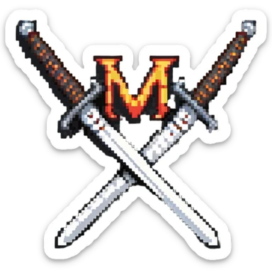 two crossed swords with the letter M sticker