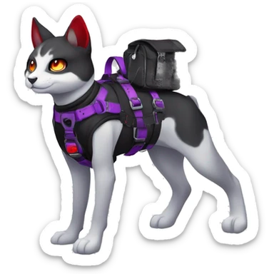 Cute cool dark punk black red purple animal hybrid Fakemon full body techwear collar harness sticker
