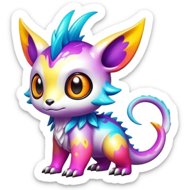Exotic shiny rare multi-colored epic cute Fakémon-creature, full body, with random markings sticker