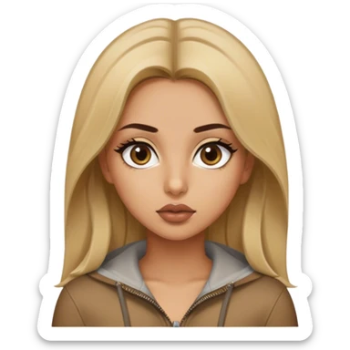 create a lebanese girl with nice juicy lips, blonde and brown hair mix (kinda dirty), shes wearing a tight zip up, she has nice big pretty eyes, and shes wearing a brown shirt sticker