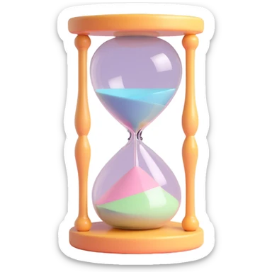 cute 3D hourglass with soft shadows and highlights, rounded shapes, pastel colors, friendly and charming look sticker