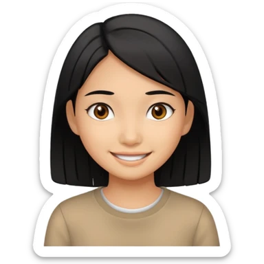 very tan Asian girl with black hair and dark brown eyes, smiling sticker