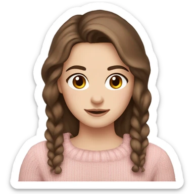 Pretty darkbrown eyed white girl with brown hair light pink sweater cozy sticker