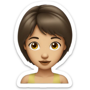 Fille brune avec des yeux bleux et des cheuveux lisse blanche avec une frange sticker