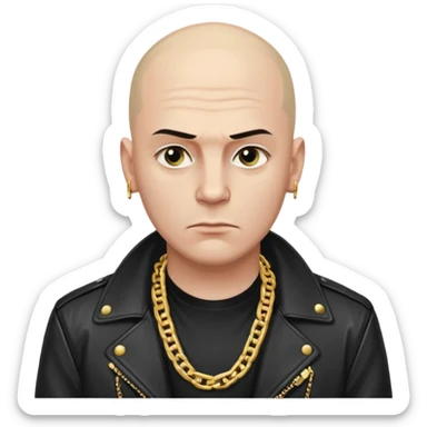 Bald Russian 1990s gangster emoji, leather jacket, , serious face sticker