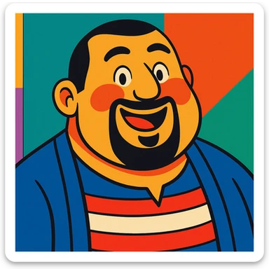 chubby Lebanese man with a goatee and short hair, smiling, vibrant toon style sticker